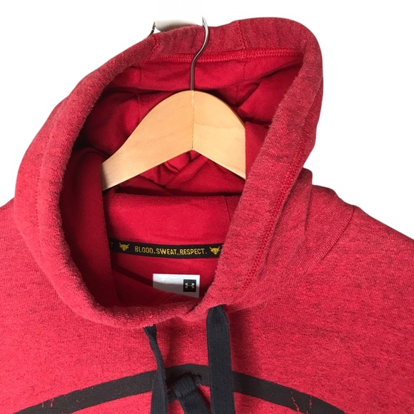 Under Armour Project Rock Hoodie Long Sleeve Red Black Hooded Sweatshirt Large - Picture 6 of 15